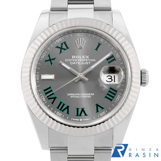ロレックス(ROLEX)のロレックス デイトジャスト41 126334 スレート (グレー) グリーンローマ 3列 オイスターブレス ランダム番 メンズ 中古 腕時計(腕時計(アナログ))