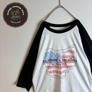 ヴィンテージ(VINTAGE)の【Tシャツ ラグラン袖 7分袖 デザイン シンプル 古着 白 黒】(Tシャツ/カットソー(七分/長袖))