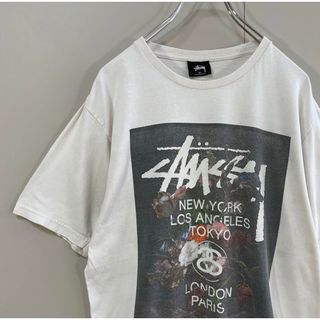 ステューシー(STUSSY)の【ダメージTシャツ、ショーンフォントロゴ】stussyフラワープリント古着白M(Tシャツ/カットソー(半袖/袖なし))