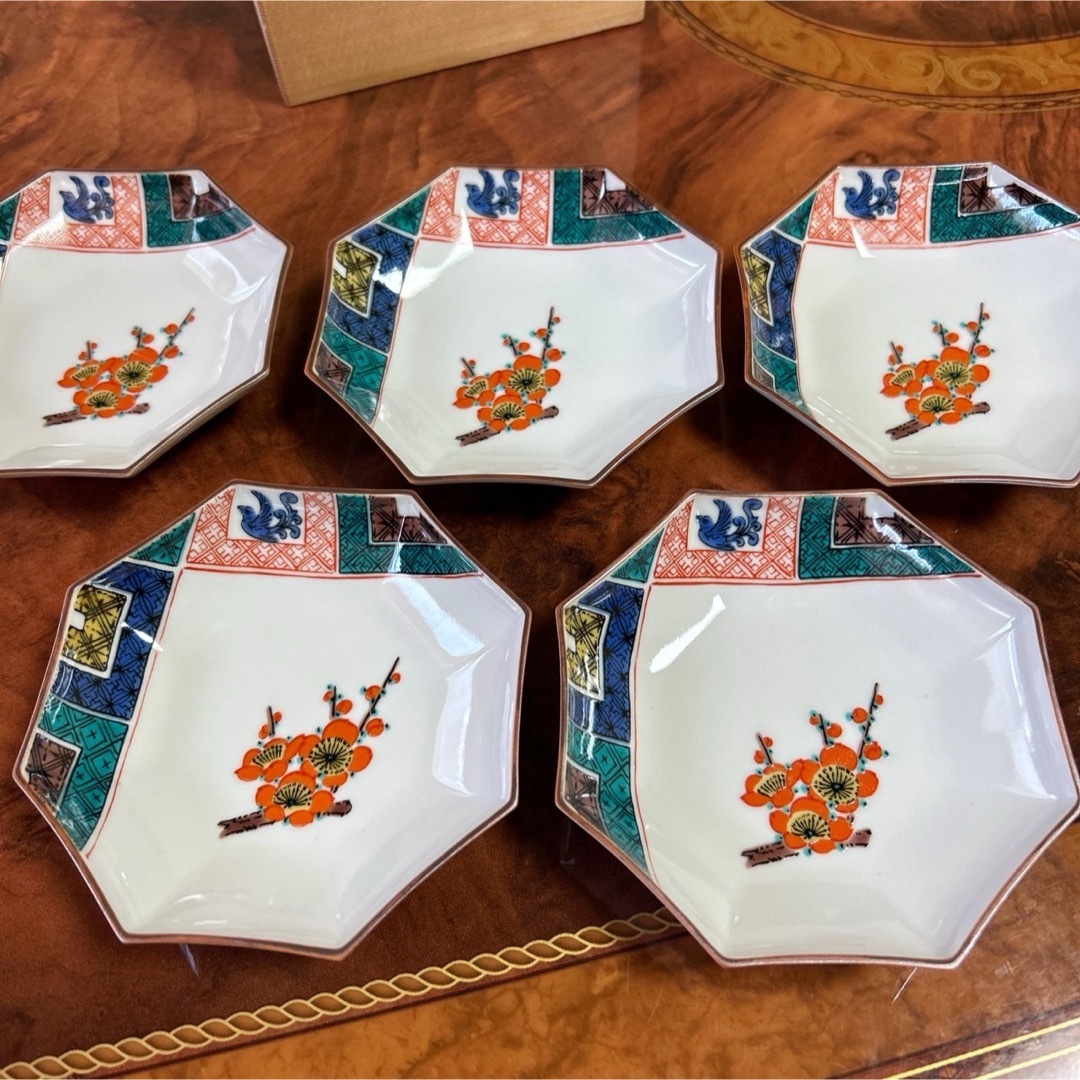 九谷青窯 - 九谷焼 八角皿揃 5枚セット 銘々皿 小皿 豆皿 色絵 九谷青窯 - 九谷焼 八角皿揃 5枚セット 銘々皿 小皿 豆皿 色絵