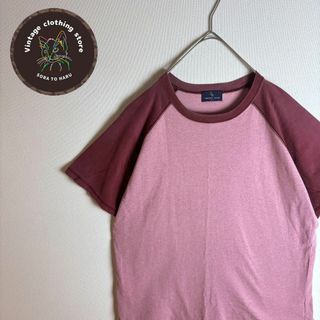 ヴィンテージ(VINTAGE)の【Tシャツ ラグラン袖 シンプル ツートンカラー 古着 赤】(Tシャツ/カットソー(半袖/袖なし))