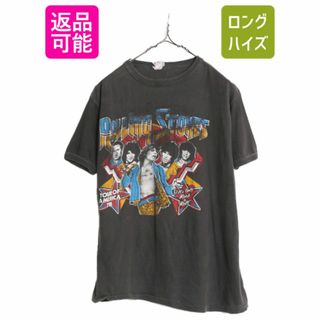 パキ綿 70s ★ ローリングストーンズ プリント Tシャツ メンズ M / 古着 70年代 The Rolling Stones ヴィンテージ 当時物 ロック バンド 黒(Tシャツ/カットソー(半袖/袖なし))