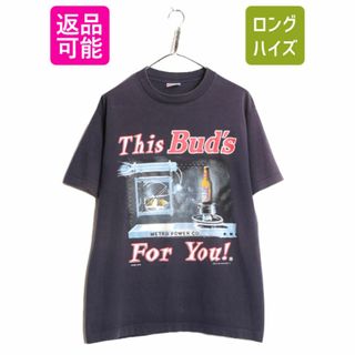 90s USA製 ★ バドワイザー イラスト プリント Tシャツ メンズ L / 古着 90年代 オールド Budweiser オフィシャル ビール 企業物 当時物 紺(Tシャツ/カットソー(半袖/袖なし))