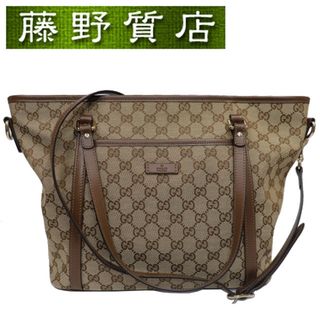 グッチ(Gucci)の グッチ GUCCI GGキャンバス 2way バッグ 斜め掛け トートバッグ 388929 GGキャンバス × レザー ベージュ × ブラウン 8202(その他)