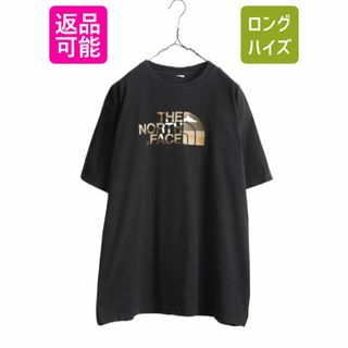 ザノースフェイス(THE NORTH FACE)のノースフェイス 迷彩 プリント 半袖 Tシャツ メンズ XL 程/ 古着 The North Face 半袖Tシャツ カモフラ ロゴT クルーネック アウトドア 黒(Tシャツ/カットソー(半袖/袖なし))