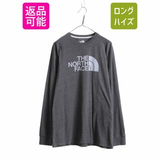 ザノースフェイス(THE NORTH FACE)のノースフェイス プリント 長袖 Tシャツ メンズ L / 古着 The North Face アウトドア クルーネック ロングスリーブ プリントT ロンT グレー(Tシャツ/カットソー(七分/長袖))