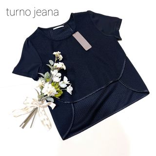 トゥールノジーナ(turno jeana)の【新品・タグ付き】トゥールノジーナ　半袖　カットソー　黒　ブラック　プルオーバー(Tシャツ(半袖/袖なし))