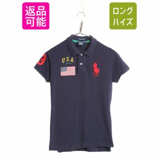 ラルフローレン(Ralph Lauren)のビックポニー ラルフローレン 鹿の子 半袖 ポロシャツ レディース M 古着 ポロ 半袖シャツ ラガーシャツ タイプ ナンバリング コットン 紺(ポロシャツ)