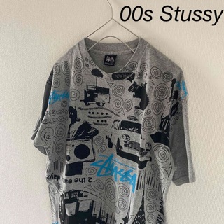 ステューシー(STUSSY)の00sStussyステューシーtシャツグレー灰メンズm半袖総柄カットソー(Tシャツ/カットソー(半袖/袖なし))
