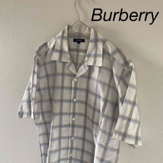 バーバリー(BURBERRY)のBurberryバーバリーオープンカラーシャツチェックメンズ半袖ホワイト白L(シャツ)
