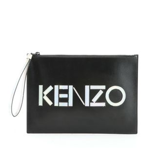 ケンゾー(KENZO)の美品 KENZO ケンゾー オーロラ ロゴ レザー セカンドバッグ クラッチ 書類 ポーチ 通勤 ビジネス トート ブラック メンズ EEE O4-1(セカンドバッグ/クラッチバッグ)