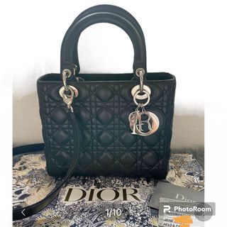 クリスチャンディオール(Christian Dior)のchristian dior lady dior ブラックレザー　ミディアム(ショルダーバッグ)