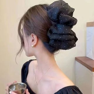 ヘアクリップ 大きめ リボン 黒 ブラック バンス 髪どめ フェミニン ストーン(バレッタ/ヘアクリップ)