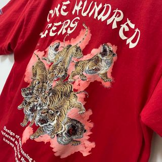 Sun Surf - サンサーフ ONE HUNDRED TIGERS 「百虎」Tシャツ 美品 赤