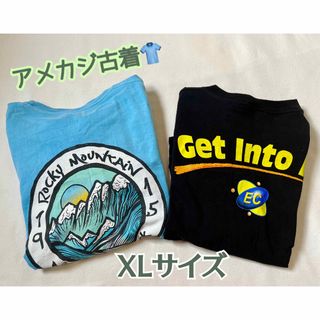 アメカジ古着Tシャツ　XLサイズ2枚　ブルー＆ブラック　メンズ、レディース(Tシャツ/カットソー(半袖/袖なし))