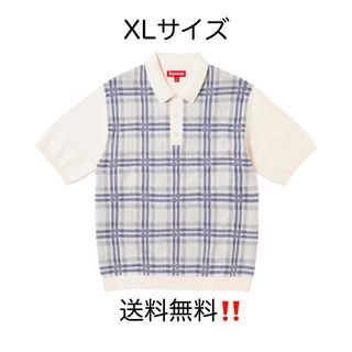 シュプリーム(Supreme)のシュプリーム プレイド ニット エスエス ポロ ホワイト XLサイズ(ポロシャツ)