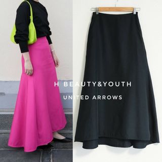 ビューティアンドユースユナイテッドアローズ(BEAUTY&YOUTH UNITED ARROWS)の新品タグ付き エイチビューティアンドユース バックフレアスカート 黒 M(ロングワンピース/マキシワンピース)