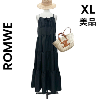 【ROMWE】XL 美品 キャミワンピ ロングワンピース ティアードワンピース(ロングワンピース/マキシワンピース)