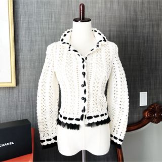 シャネル(CHANEL)の美品　CHANEL シャネル　ニット　鍵あみ　ジャケット　カーディガン　フリル(テーラードジャケット)