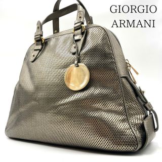 Emporio Armani - 【入手困難】ジョルジオアルマーニ ハンドバッグ ロゴ パンチング レザー 金金具