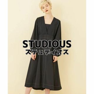 STUDIOUS カシュクールハイステッチ ロングワンピース ブラック