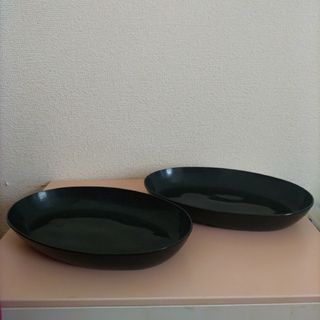 メラミン製 食彩 楕円皿 黒マット  ２枚(食器)