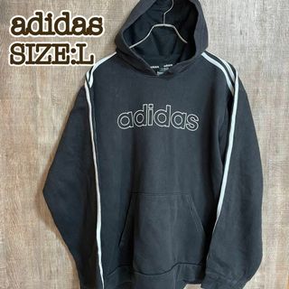 adidas - adidas アディダス　パーカー　フーディ　ブラック　ビッグロゴ　L