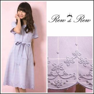 Rew de Rew - 【Rew de Rew】チェック柄裾刺繍入り半袖ワンピース☆きれいめ　きちんと感