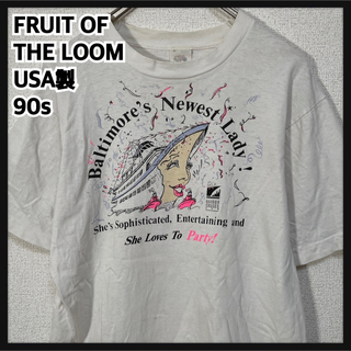 FRUIT OF THE LOOM - フルーツオブザルーム】USA製半袖Tシャツ 船　アート女性ビンテージ90s 49