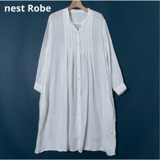 nest Robe - nest Robe リネン バンドカラー ロング シャツワンピース ホワイト