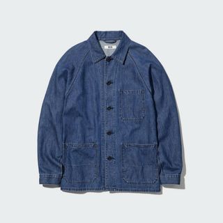 ユニクロ(UNIQLO)の美品 ユニクロ ユーティリティデニムジャケット コットンリネン ブルー Lサイズ(Gジャン/デニムジャケット)