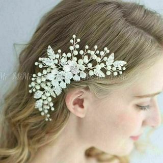 フラワーヘッドドレス結婚式パールヘアアクセサリーaシルバーウェディングブライダル(その他)