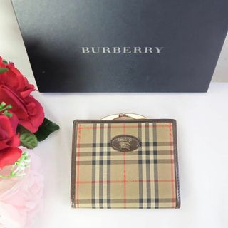 バーバリー(BURBERRY)のs799 バーバリー 折り財布 ノバチェック柄 がま口 ブラウン(財布)