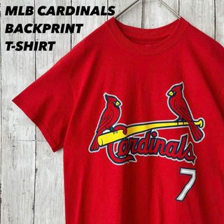 メジャーリーグベースボール(MLB)のアメリカ古着　MLB カージナルスバックプリントTシャツ　S 赤　ユニセックス(Tシャツ/カットソー(半袖/袖なし))