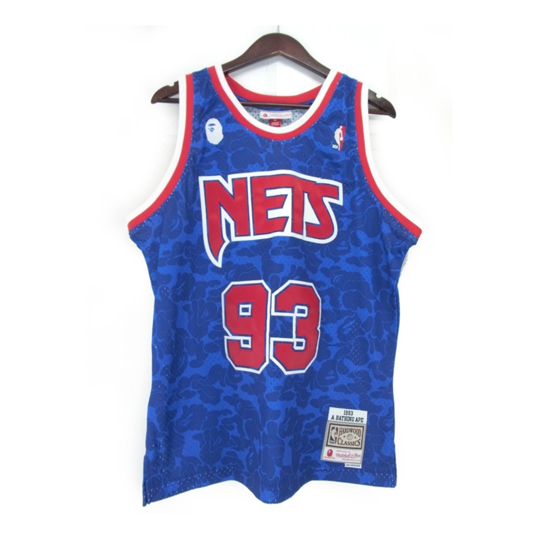 A BATHING APE - ア ベイシング エイプ A BATHING APE × ミッチェルアンドネス Mitchell & Ness × エヌビーエー NBA ■ 【 NEW JERSEY NETS JERSEY TANKTOP 】 ネッツ ロゴ パッチ メッシュ ノースリーブ バスケット ジャージ　w19219