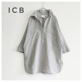 ICB アイシービー コットンテンセル ストライプ スキッパーシャツ ブラウン