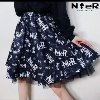 NieR チュール付き MINI SKIRT 総柄(ひざ丈スカート)