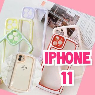 ♡iPhone11♡ ピンク iPhoneケース シンプル フレーム かわいい(iPhoneケース)