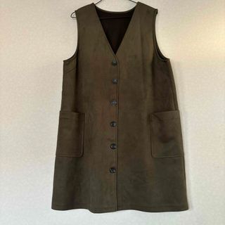 カーキ　ベスト　ワンピース　ロングジャケット　KHAKI チュニック　ポケット付(ひざ丈ワンピース)