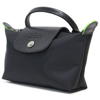 ロンシャン(LONGCHAMP)のLONGCHAMP ロンシャン バッグ ブラック 黒 24春夏継続 ル プリアージュ ハンドル付 グリーン ポーチ リサイクルキャンバス ブランド カバン 無地【レディース】【中古】(ポーチ)