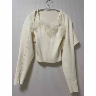 シーイン(SHEIN)のファジートリム クロップカーディガン & キャミニットトップ　(ニット/セーター)