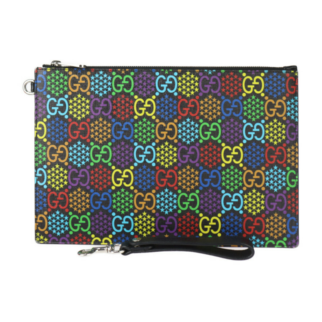 GUCCI - GUCCI グッチ GG サイケデリック  セカンドバッグ 601087 PVC レザー  マルチカラー シルバー金具  リストレット ポーチ クラッチバッグ 【本物保証】