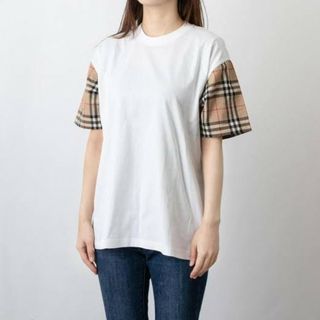 Burberry チェックスリーブCotton T-shirt ホワイトS