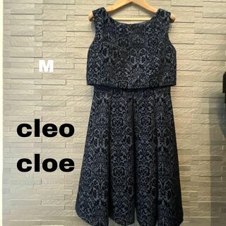 クレオクロエ　ブラック×紺　ドッキングワンピース　Aラインドレス　パーティー M(ミディアムドレス)