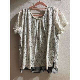 白レース・ボーダー☆Tシャツ☆半袖☆3L(Tシャツ(半袖/袖なし))