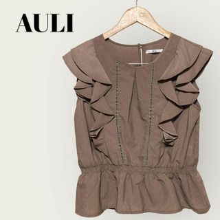 アウリィ(AULI)のAULI アウリィ　ノースリーブ　ブラウス Fサイズ　半袖 茶系  カットソー(カットソー(半袖/袖なし))