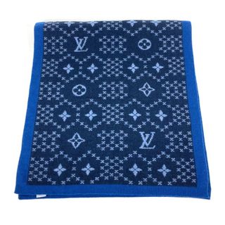 ルイヴィトン(LOUIS VUITTON)のルイヴィトン LOUIS VUITTON エシャルプ モノグラム フレーク M76262 マフラー カシミヤ ブルー 美品(マフラー)