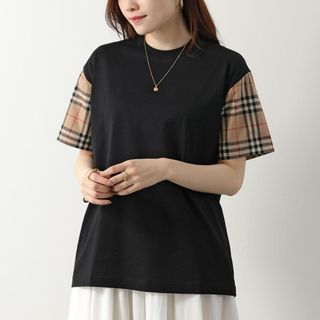 Burberry チェックスリーブCotton T-shirt ブラックM