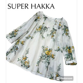 スーパーハッカ(SUPER HAKKA)のスーパーハッカ　花柄シアーロングブラウス　レース袖　チュニック(シャツ/ブラウス(長袖/七分))