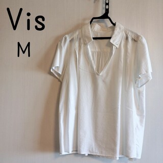 ViS - 【クリーニング済】Vis ビス 半袖ブラウス シャツ 白 Mサイズ